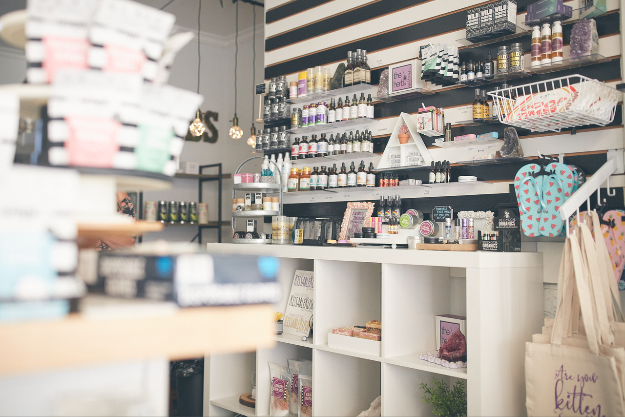 shelf bottles inside store